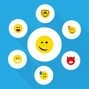 Düz simgesi jest kümesine sahip iyi bir fikir, gözyaşları, sırıtış ve diğer vektör nesneleri. Fikir, üzgün, yüz öğeleri de içerir.