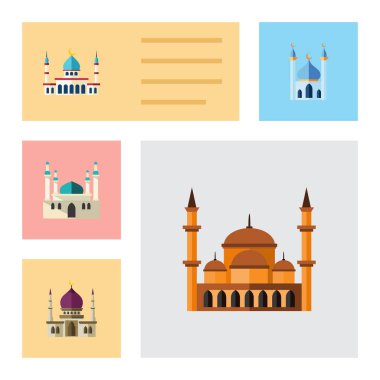 Düz simgesi Minare yapısı, Müslümanlık, geleneksel ve diğer vektör nesneleri kümesi. Ayrıca geleneksel, içerir mimari, Islam öğeleri.