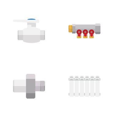 Düz simgesi boru hattı kümesi boru, flanş, bağlayıcı ve diğer vektör nesneleri. Termostat, bağlayıcı, pompa öğeleri de içerir.