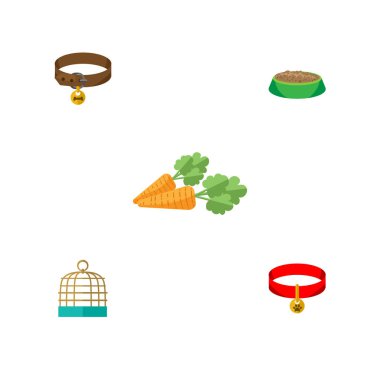 Düz simgesi evcil hayvan tazı kolye, tavşan yemek, kök sebze ve diğer vektör nesneleri kümesi. Ayrıca kafes, sebze, kolye öğeleri içerir.