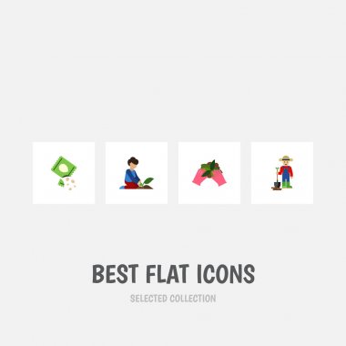 Düz simgesi tohum paket, bitki, çiçekçi ve diğer vektör nesneleri kümesi. Ayrıca erkek, kadın, Çiçekçiler Süsleme unsurları içerir.