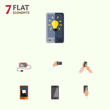 Akıllı telefon, sohbet, etkileşimli düz simge telefon seti görüntülemek ve diğer vektör nesnelerine. Ayrıca akümülatör, telefon, ampul öğeleri içerir.