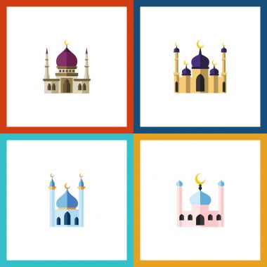 Düz simge yapısı, geleneksel, Müslüman ve diğer vektör nesnelerini bir binada. Ayrıca cami, Müslüman, Minare öğeleri içerir.