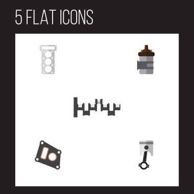 Flat Icon Component Set Of Gasket, Conrod, Steels Shafts And Other Vector Objects. Also Includes Combustion, Piston, Conrod Elements. clipart
