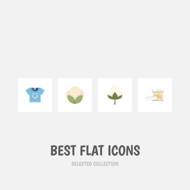 Düz simgesi Pamuk pamuk, bluz, Fiber ve diğer vektör nesnelerini ayarlayın. Bud, gömlek, iplik öğeleri de içerir.