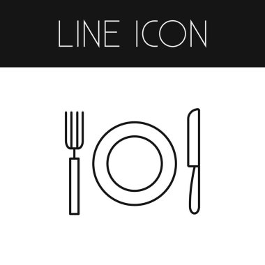 İzole çanak anahat. Restoran vektör öğesi kullanılan çatal, plaka, bıçak tasarım konsepti için.