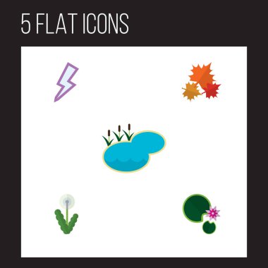 Düz simgesi Bio yıldırım, Kanada, çiçek ve diğer vektör nesneleri kümesi. Ayrıca gölet, Lotus, Kanada öğeleri içerir.