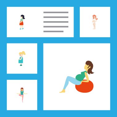 Hamile kadın, poz, kadın ve diğer vektör nesnelerini düz simge hamilelik seti. Ayrıca Bayan, kadın, hamile unsurları içerir.