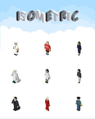 Doktor, kız, memur ve diğer vektör nesnelerini izometrik insan kümesi. İşadamı, memur bey, adam öğeleri de içerir.