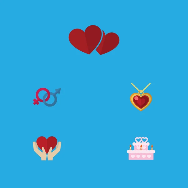 Ensemble de coeur d'icône plate d'âme, collier, pâtisserie et autres objets vectoriels. Comprend également l'amour, le cœur, les éléments de gâteau . — Image vectorielle