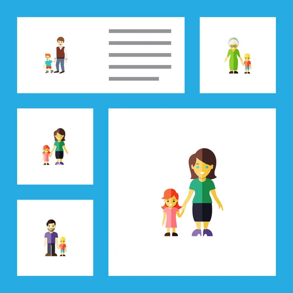 Flat ikonen familj uppsättning pojkar, mor, Son och andra vektorobjekt. Innehåller även mor, dotter, barnbarn element. — Stock vektor