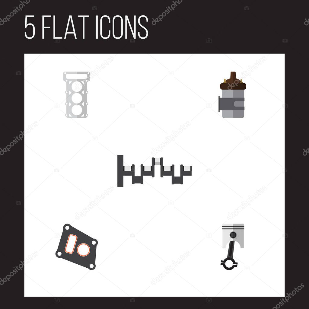 Flat Icon Component Set Of Gasket, Conrod, Steels Shafts And Other Vector Objects. Also Includes Combustion, Piston, Conrod Elements.