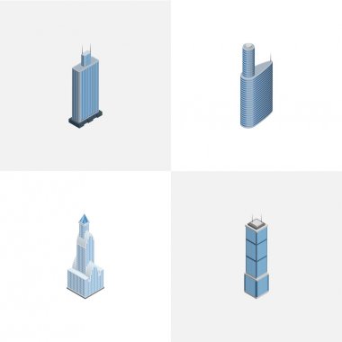İzometrik inşaat Cityscape, Bina, daire ve diğer vektör nesnelerini ayarlayın. Ayrıca iş, Merkezi, dış unsurları içerir.