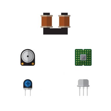 Düz simgesi aygıt kümesi birimi, bobin bakır, dönüştürücü ve diğer vektör nesneleri. Ayrıca transistör, işlemci, Hdd öğeleri içerir.