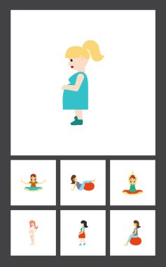 Anne, hamile kadın, Fitness ve diğer vektör nesnelerini düz simgesi hamile kümesi. Ayrıca kadın, hamile, spor öğeleri içerir.