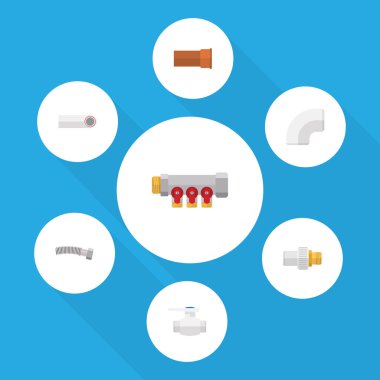 Düz simgesi sanayi kümesi flanş, döküm, drenaj ve diğer vektör nesneleri. Ayrıca demir, denetleyicisi, pompa unsurları içerir.