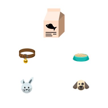 Düz simgesi evcil hayvan kümesi balık besin, tazı kolye, köpek ve diğer vektör nesneleri. Ayrıca gıda, içerir besin, Balık öğeleri.