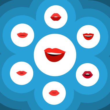 Düz simgesi ağız dudaklar, ruj, diş ve diğer vektör nesnelerini ayarlayın. Ayrıca Rouge, makyaj, ağız unsurları içerir.