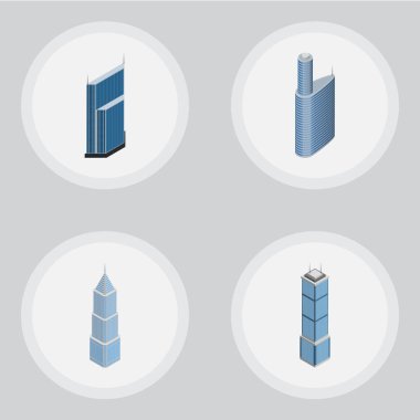 İzometrik Bina dış, daire, konut ve diğer vektör nesneleri kümesi. Ayrıca dış, kentsel, konut unsurları içerir.