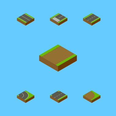 İzometrik yolu ayarla patika, düz, yukarı doğru ve diğer vektör nesneleri. Ayrıca Footpassenger, uçak, patika öğeleri içerir.