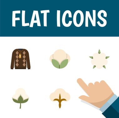 Düz simgesi lif lif, kazak, kabarık ve diğer vektör nesneleri kümesi. Bud, pamuk, kabarık öğeleri de içerir.