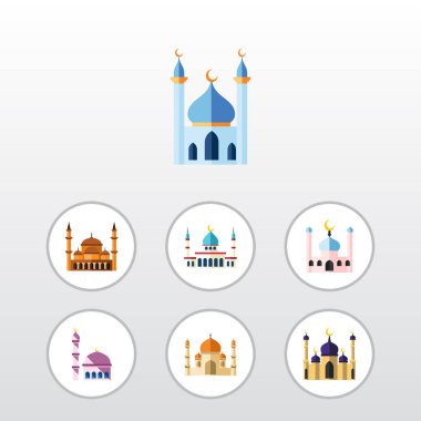 Düz simgesi bina yapısı, Islam, Camii ve diğer vektör nesneleri kümesi. Ayrıca yapısı, Müslümanlık, Minare öğeleri içerir.