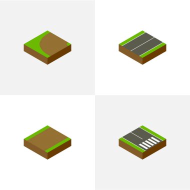 İzometrik yol yaya, patika, dönüm ve diğer vektör nesneleri kümesi. Ayrıca düz, Otoban, patika unsurları içerir.