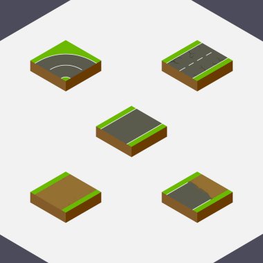 İzometrik yol patika, bitmemiş, asfalt ve diğer vektör nesneleri ayarlayın. Patika, deprem, şerit öğeleri de içerir.