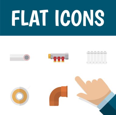 Rulo, boru, radyatör ve diğer vektör nesnelerini düz simgesi sıhhi kümesi. Ayrıca teyp, Teflon, ısıtıcı unsurları içerir.