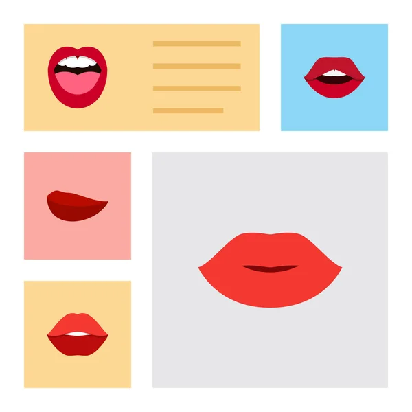 Set de bocas de iconos planos de lengua, labios, beso y otros objetos vectoriales. También incluye Pomada, Labios, Elementos de beso . — Vector de stock