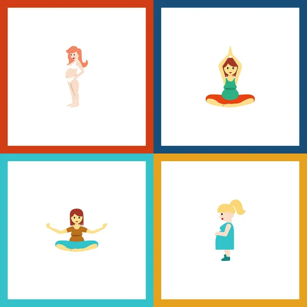 Conjunto de gravidez de ícones planos de Yoga, gravidez, mulher grávida e outros objetos vetoriais. Também inclui Mulher, Meditação, Elementos Grávidas . — Vetor de Stock