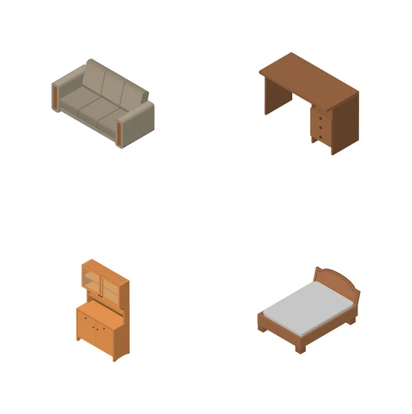 Isometrische ontwerpset voor de Bank, bed, tafel en andere vectorobjecten. Omvat ook bankstel, Bed, tabelelementen. — Stockvector