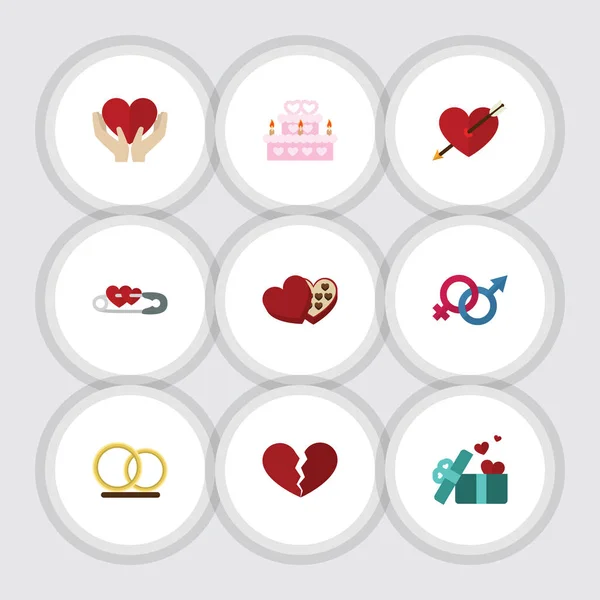 Icône plate Amour Set de boîte en forme, coeur, sauver l'amour et d'autres objets vectoriels. Comprend également des éléments de coeur, de soins, de bague . — Image vectorielle