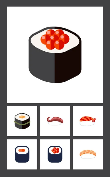 Set de Sushi de iconos planos de Sashimi, Mariscos, Comer y otros objetos vectoriales. También incluye Salmón, Comer, Elementos Japoneses . — Vector de stock