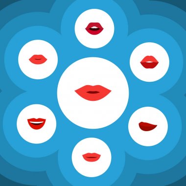 Düz simgesi ağız ruj, ağız, diş ve diğer vektör nesnelerini ayarlayın. Ayrıca gülmek, diş, öpücük unsurları içerir.