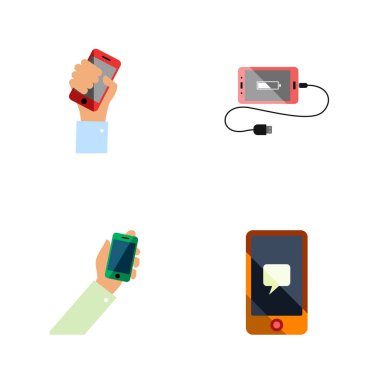 Düz simgesi Smartphone devam telefon, sohbet, akü ve diğer vektör nesneleri kümesi. Ayrıca ileti, telefon, tutmak öğeleri içerir.