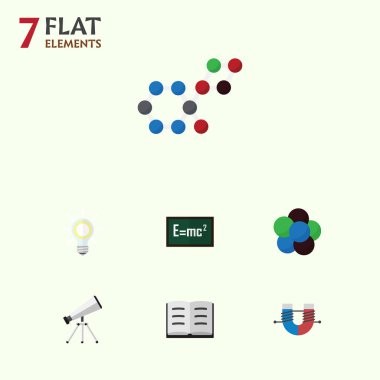 Düz simgesi çalışma molekül, ampul, çekici güç ve diğer vektör nesneleri kümesi. Ayrıca içerir ampul, ışık, nükleer öğeleri.