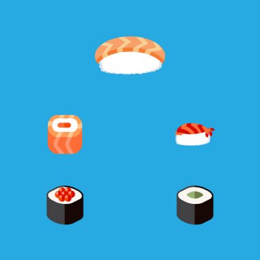 Düz Icon Sushi deniz ürünleri, Oriental, Japon yemekleri ve diğer vektör nesneleri kümesi. Ayrıca somon, Japonca, suşi öğeleri içerir.