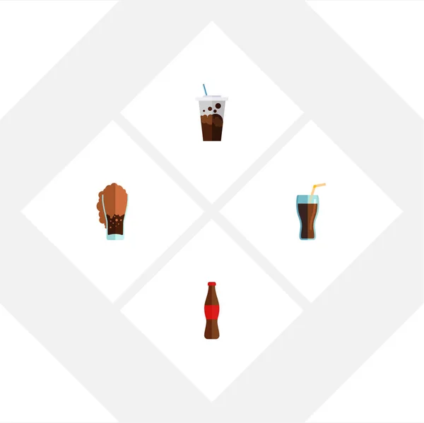 Conjunto de bebidas de ícones planos de bebidas espumosas, sucos, carbonatados e outros objetos vetoriais. Também inclui suco, refrigerante, elementos de xícara . — Vetor de Stock