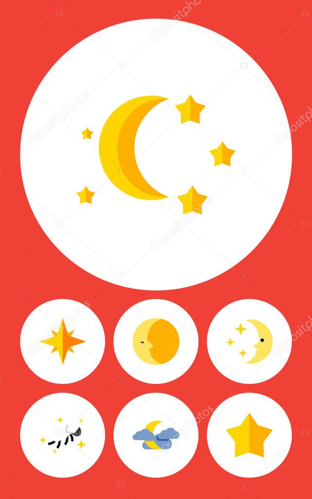 Flat Icon Midnight Set Of Bedtime, Lunar, Night And Other Vector Objects. Also Includes Lunar, Moon, Night Elements.
