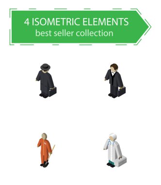 İzometrik kişi süpürge, Dedektif, doktor ve diğer vektör nesneleri kümesi. Ayrıca polis, Dedektif, Doktor öğeleri içerir.