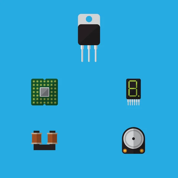 Set de aparatos de iconos planos de receptor, unidad, bobina de cobre y otros objetos vectoriales. También incluye bobina, procesador, elementos de la unidad . — Vector de stock