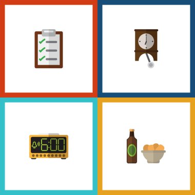 Düz simgesi yaşam tarzı bira fiş, elektrik Alarm, soru formu ve diğer vektör nesneleri kümesi. Denetim listesi, saat, zaman öğeleri de içerir.