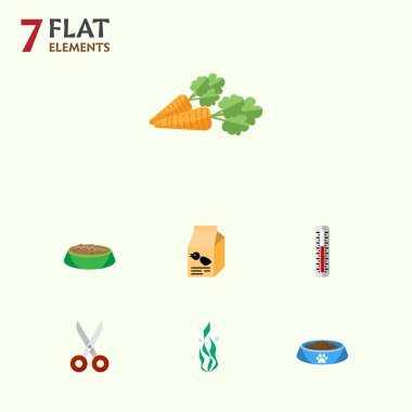 Düz simgesi evcil hayvan kök sebze, deniz yosunu, tavşan yemek ve diğer vektör nesneleri ayarlayın. Ayrıca kase, sebze, deniz yosunu öğeleri içerir.