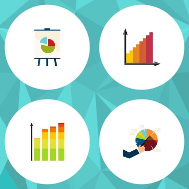 Düz simge diyagramı seti şövale, istatistik, izleme ve diğer vektör nesneleri. Ayrıca grafik, şövale, grafik öğelerini içerir.