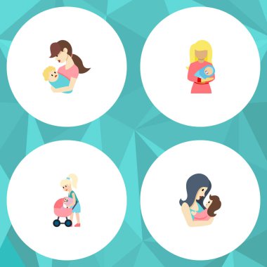 Anne, yeni doğan bebek, çocuk ve diğer vektör nesnelerini düz simgesi üst küme. Çocuk, kadın, çocuk öğeleri de içerir.