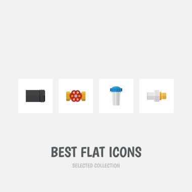 Su filtresi, sanayi, tüp ve diğer vektör nesnelerini düz simgesi sıhhi kümesi. Ayrıca Vana, filtre, boru unsurları içerir.