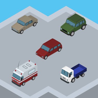 Otomatik, kamyon, zırhlı ve diğer vektör nesnelerini izometrik otomobil kümesi. Ayrıca otomatik, kamyon, Sedan öğeleri içerir.
