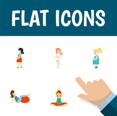 Hamile kadın, spor, hamilelik ve diğer vektör nesnelerini düz simgesi hamile kümesi. Ayrıca gebelik, meditasyon, kadın öğeleri içerir.