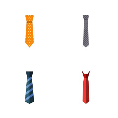 Düz simgesi kravat kümesi giyim, yaka, kravat ve diğer vektör nesneleri. Ayrıca giyim, moda, stil öğeleri içerir.